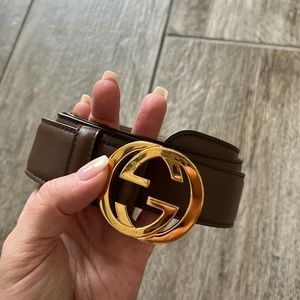 Gucci Double G gold/brown belt. Size 105/42